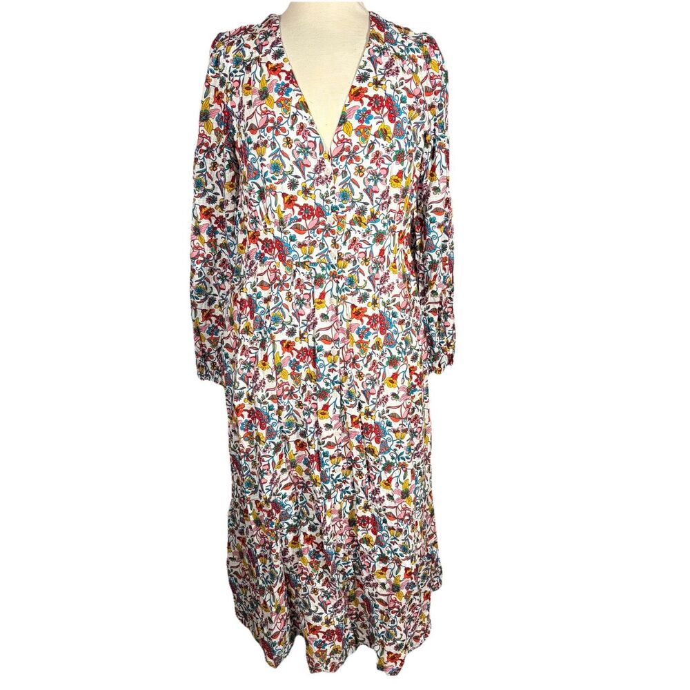 Boden Multicolor Floral Print Maxi Dress Women’s Size US 10R UK 14R Buttons
